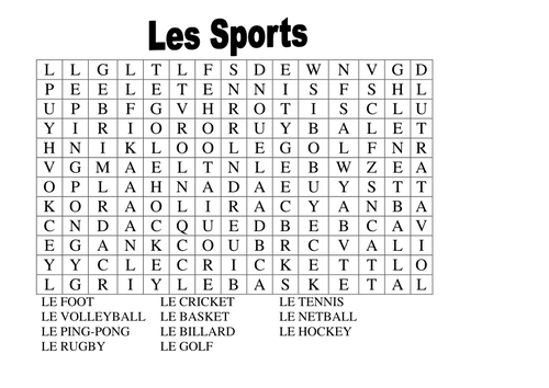 Very easy sports wordsearch