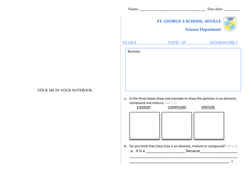 8F Homework booklet (compounds mixtures)