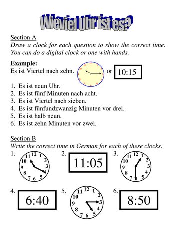 Time worksheet - all times