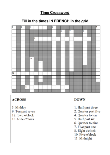 Time crossword - all times in French