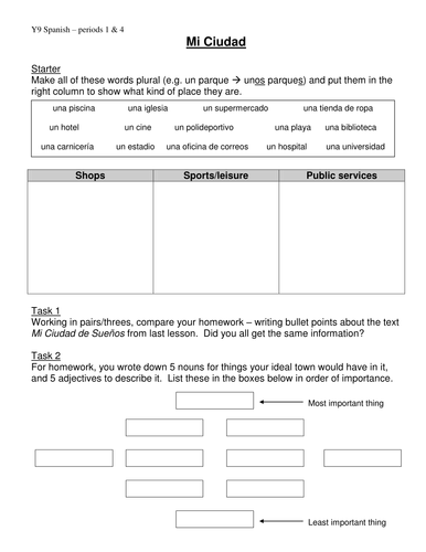 Dream town - writing task (at least 1 lesson)