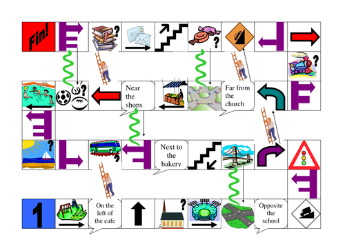 Places in town & directions - snakes & ladders