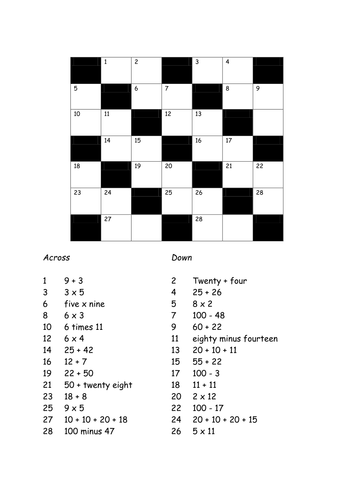 Numerical Crossword