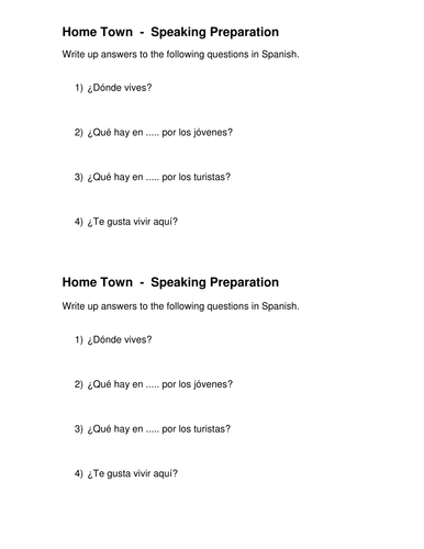 Home Town - AQA Entry Level Speaking preparation