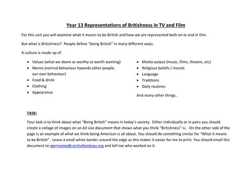 Representation of Britishness Task