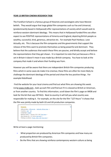 British Film Industry vs US Film Industry research