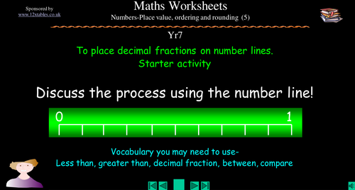 Decimal number line worksheets