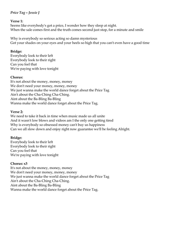 Jessie J – Price Tag Lyrics