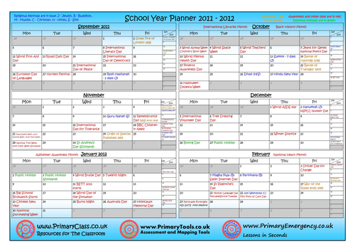 2011 - 2012 Year Planner with Annual Events