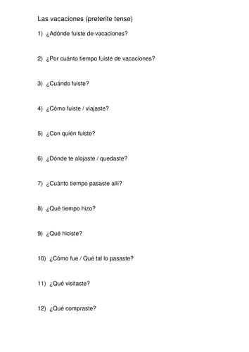 AQA GCSE Holidays - using the past tense