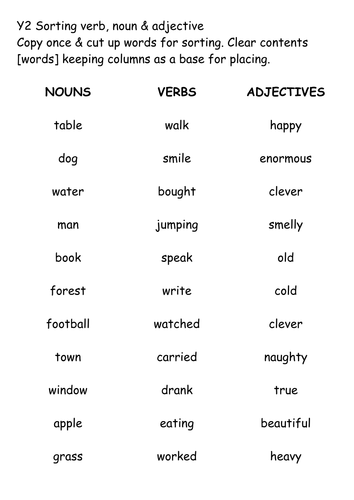 words-sort-noun-verb-adjective-teaching-resources