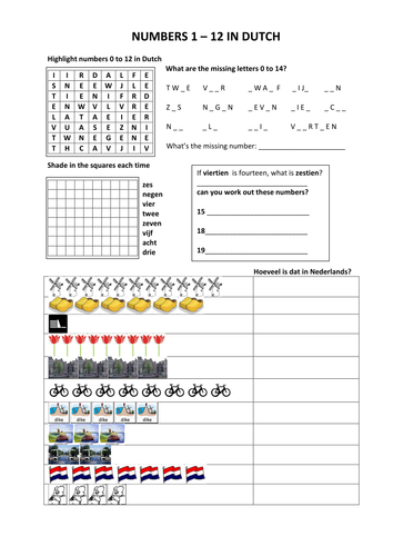 numbers 0 to 12 in Dutch