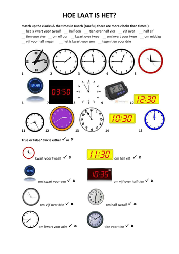 hoe laat is het? telling the time in Dutch