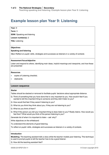 Lesson Plan Year 9 - Listening by 