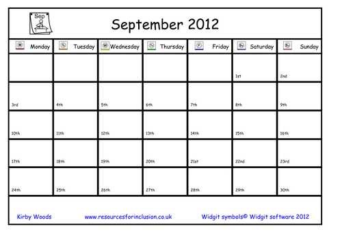 2012-2013 Academic monthly calendar Widgit CIP2