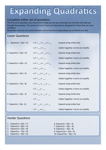 GCSE Expanding Quadratics Revision Worksheet