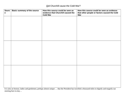 Who caused the Cold War? Activity for students to debate between Churchill, Truman and Stalin.