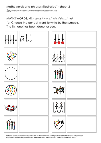 Maths concept words and phrases - worksheets