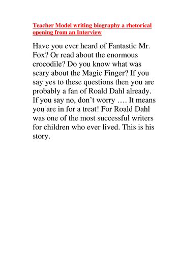 Biography with a rhetorical opening: Roald Dahl