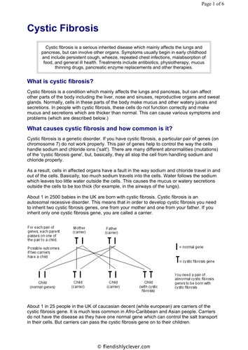 BTEC Applied Science: Cystic Fibrosis leaflet