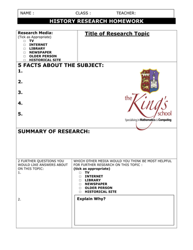 History Homework Research Template