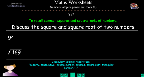 To recall common square numbers & square roots