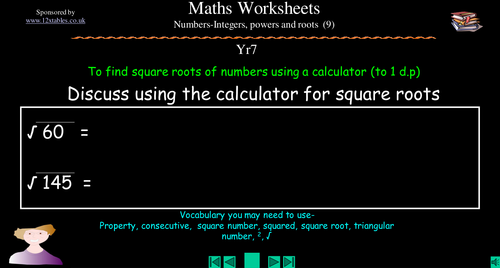 KS3-Finding Square Roots on aCalculator (to 1.d.p)
