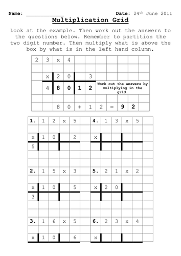 Grid method multiplication homework image