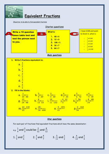 Equivalent fractions worksheet