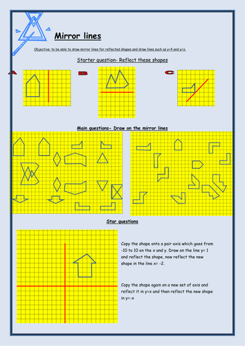 Reflection and Mirror lines Sheets | Teaching Resources