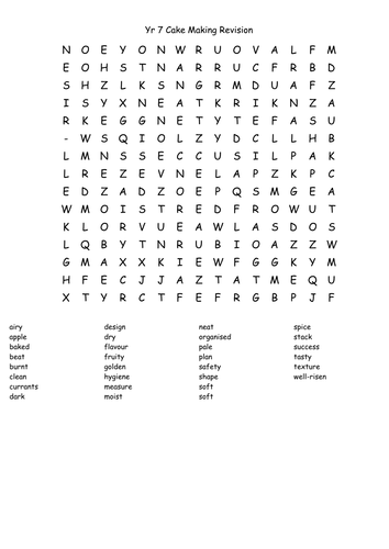 Cake making revision wordsearch by janharper - Teaching Resources - Tes
