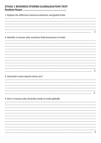 Globalisation test and notes on TNCs