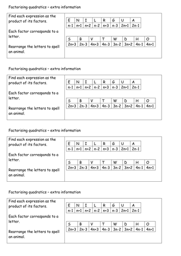 Tarsia - Factorising Quadratics (Extra!)