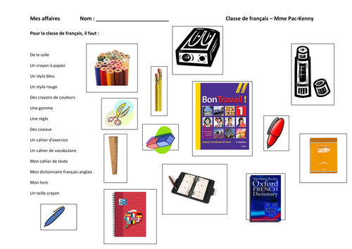 Mes fournitures scolaires