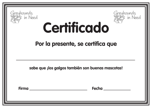 Greyhounds in Need - Pupil certificate