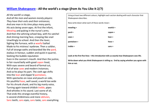 summary of the poem the seven ages by william shakespeare