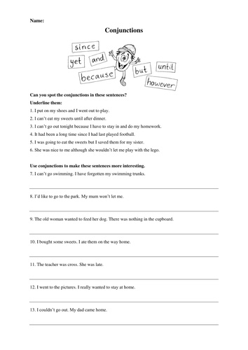 Conjunctions Worksheet | Teaching Resources