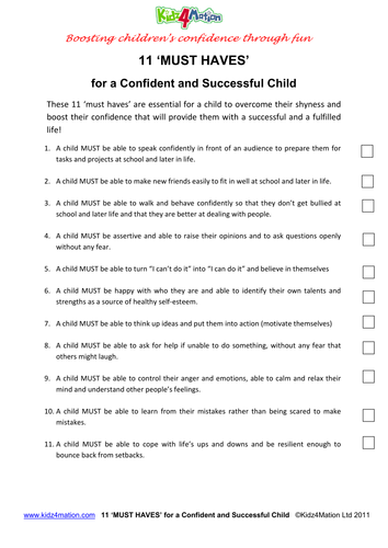 11 Must Haves for a Confident and Successful child