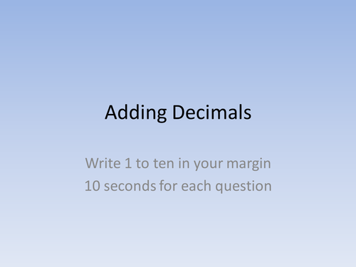 KS3 - Addition of decimals plenary test