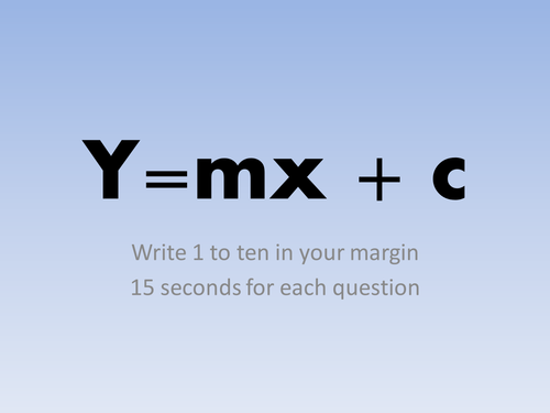 KS3 - y=mx  + c - Quick Test revision