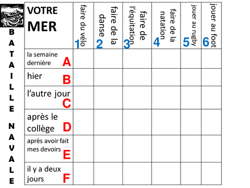 Bataille Navale Battleship Game For Speaking Teaching Resources