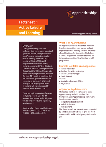 Active, Leisure, & Learning Factsheet