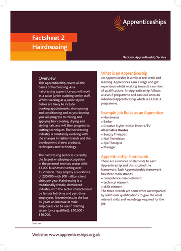 Hairdressing Apprenticeship Factsheet