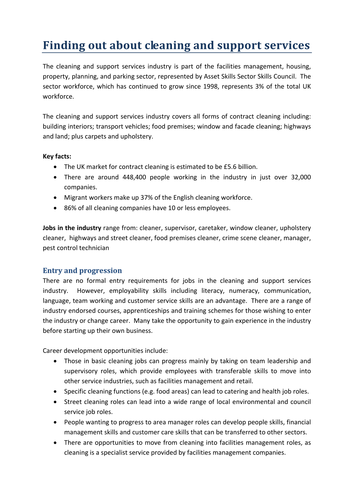 Cleaning and Support Services Factsheet