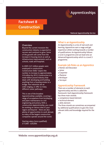 Construction Apprenticeship Factsheet