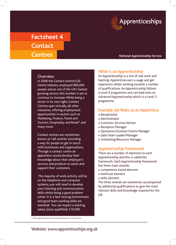 Customer Service Apprenticeship Factsheet