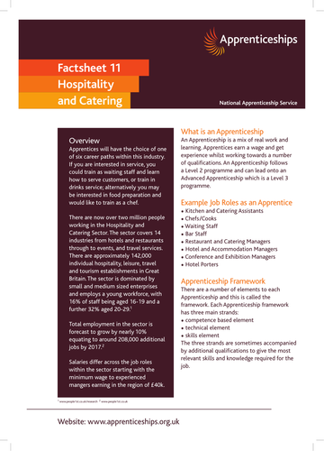 Hopsitality and Catering Apprenticeship Factsheet