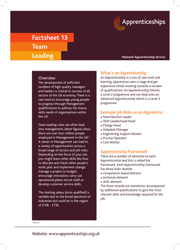Team Leading Apprenticeship Factsheet