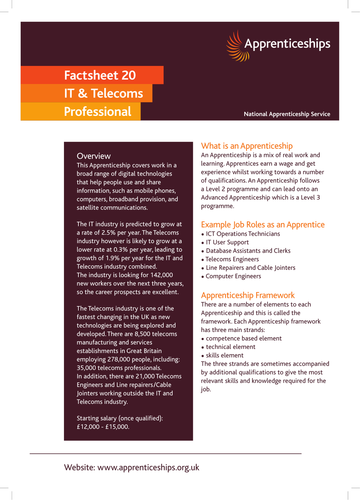 IT & Telecoms Apprenticeship Factsheet