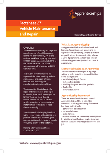 Vehicle Maintenance & Repair Apprenticeship